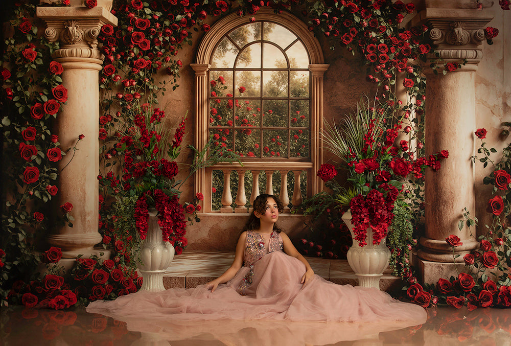 Climbing Red Roses Columns (sweep options) - HSD Photography Backdrops