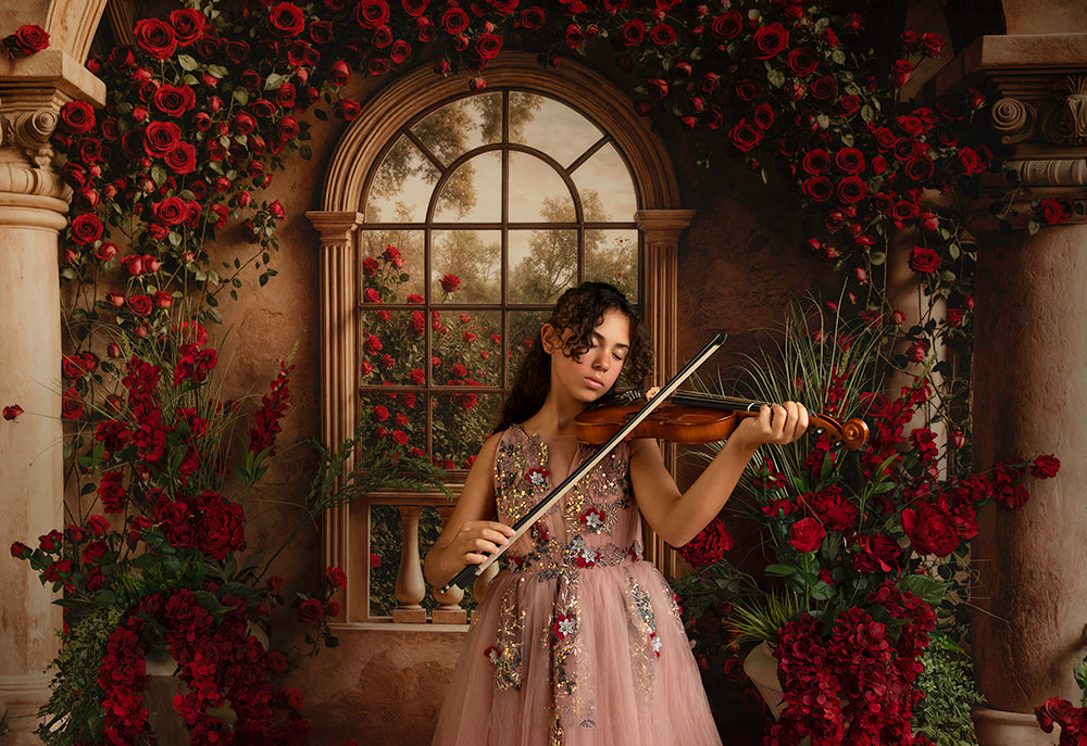 Climbing Red Roses Columns (sweep options) - HSD Photography Backdrops