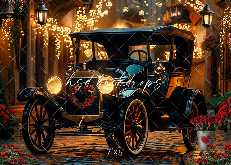 Vintage Valentine's Day Car - HSD Photography Backdrops