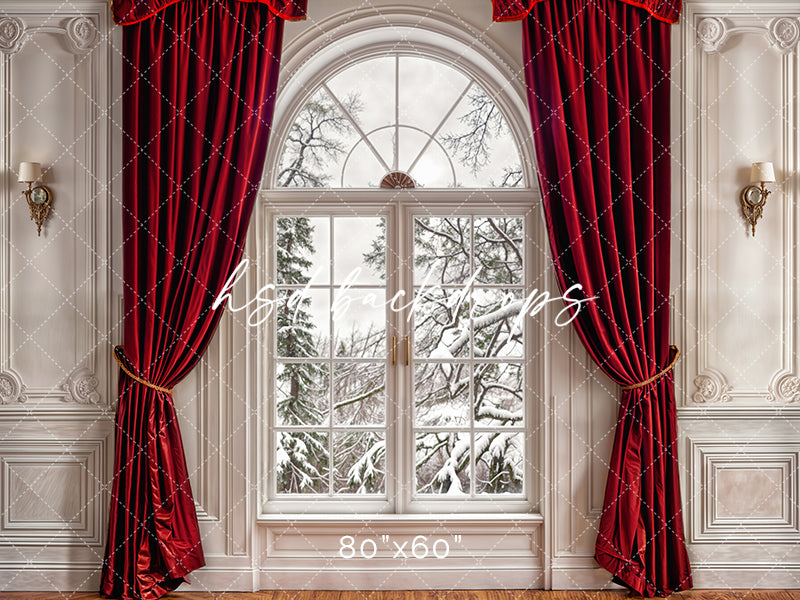 Red Curtain Window (sweep options) - HSD Photography Backdrops