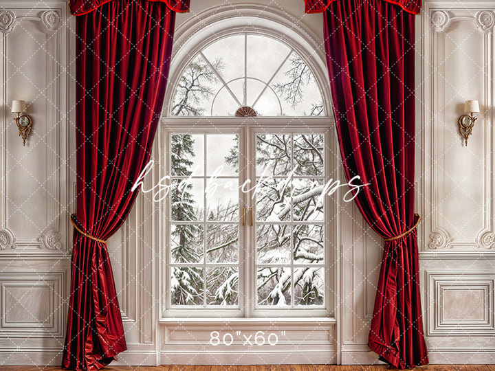 Red Curtain Window (sweep options) - HSD Photography Backdrops