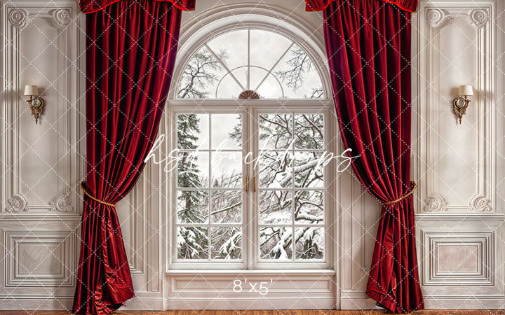 Red Curtain Window (sweep options) - HSD Photography Backdrops