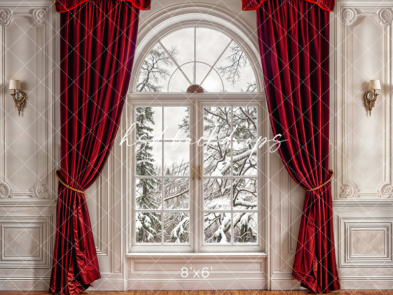 Red Curtain Window (sweep options) - HSD Photography Backdrops
