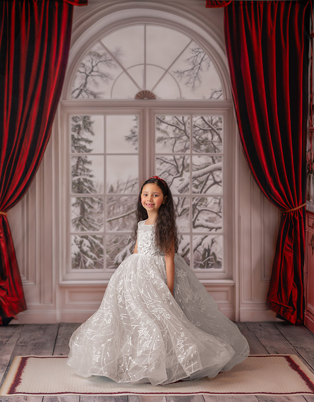 Red Curtain Window (sweep options) - HSD Photography Backdrops