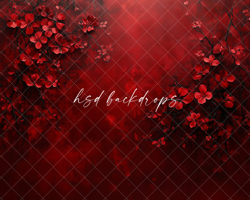 Romantic Red Blossoms (sweep options) - HSD Photography Backdrops