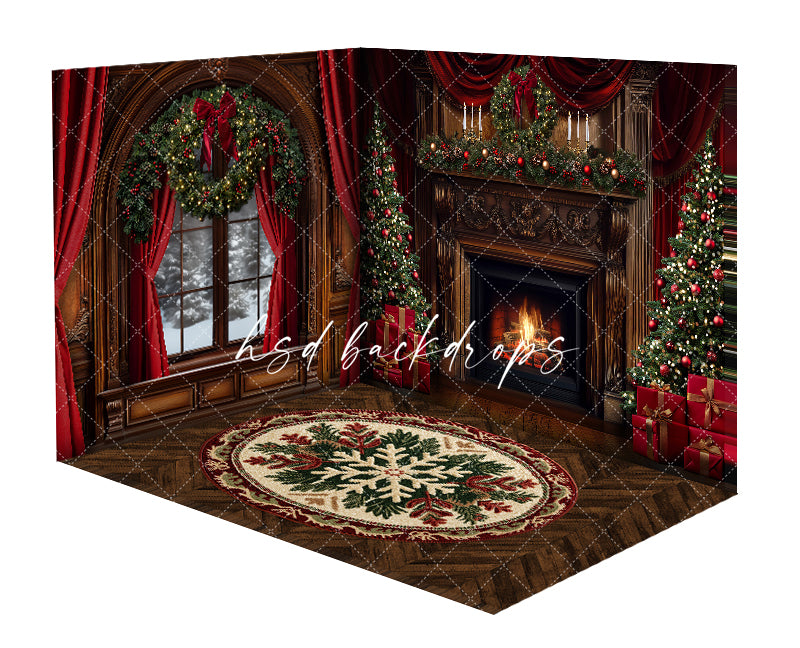 Elegant Christmas Fireplace Photo Backdrop and Floor Combo - CHS50304 ...