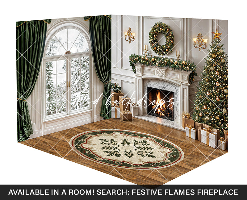 Festive Flames Fireplace (sweep options) - HSD Photography Backdrops