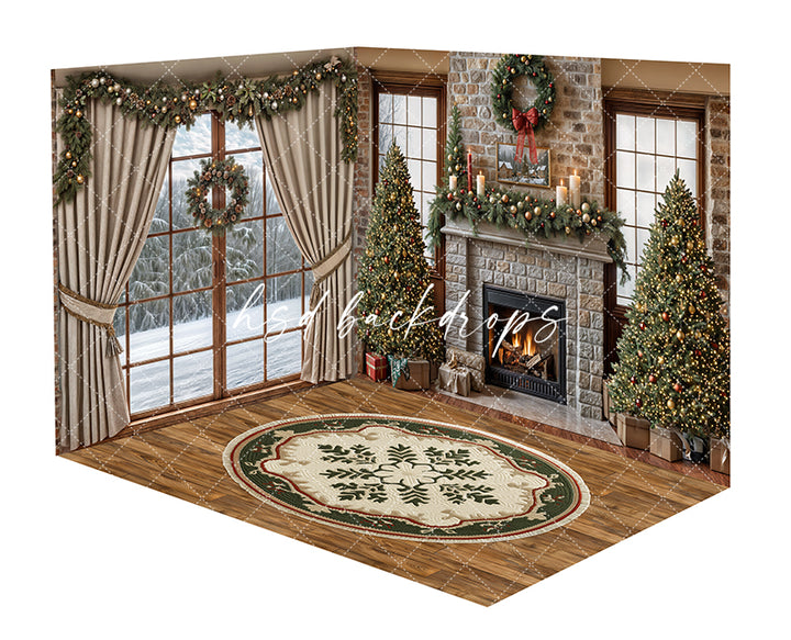 Christmas Room - CHS68586 Christmas Cabin Fireplace - HSD Photography Backdrops