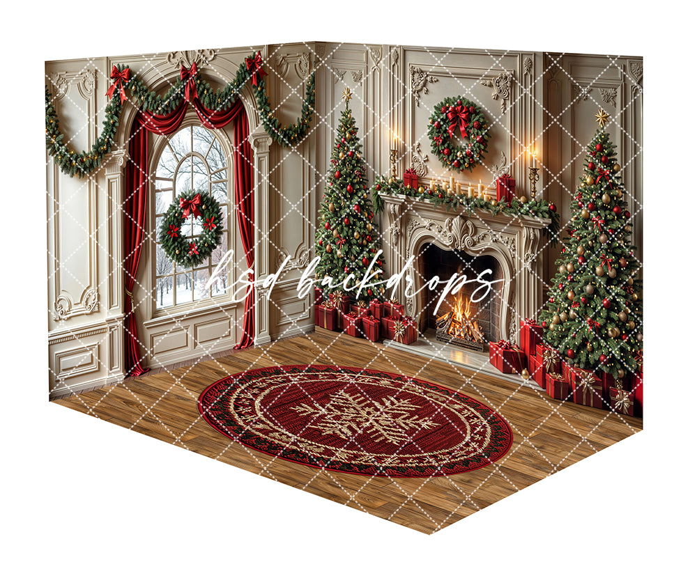 Glowing Victorian Christmas Fireplace Room - CHS73542