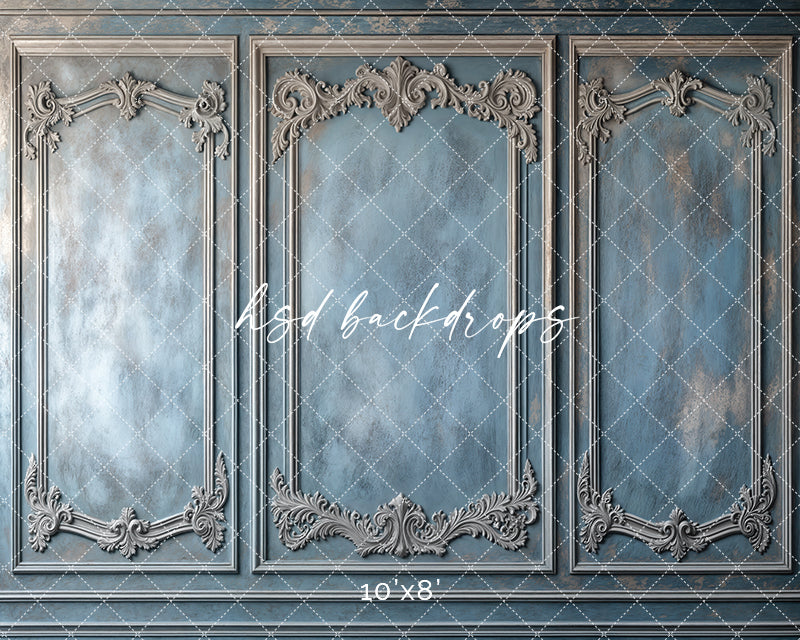 Blue Victorian Wainscot Wall (sweep options) - HSD Photography Backdrops