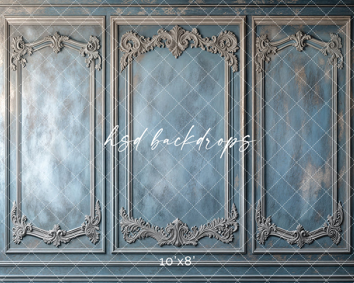 Blue Victorian Wainscot Wall (sweep options) - HSD Photography Backdrops