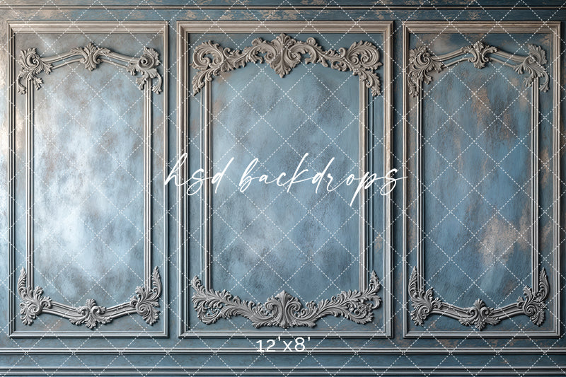 Blue Victorian Wainscot Wall (sweep options) - HSD Photography Backdrops