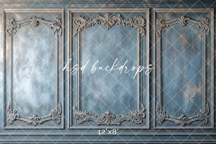 Blue Victorian Wainscot Wall (sweep options) - HSD Photography Backdrops