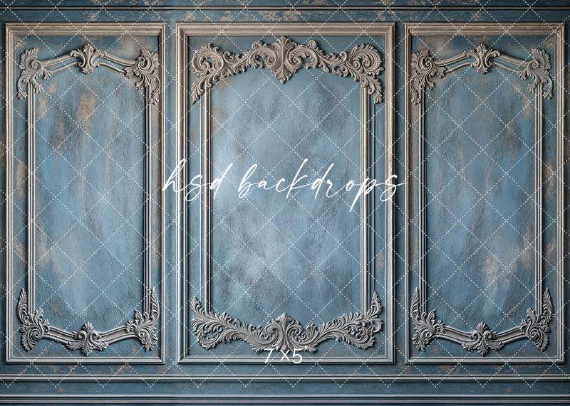 Blue Victorian Wainscot Wall (sweep options) - HSD Photography Backdrops