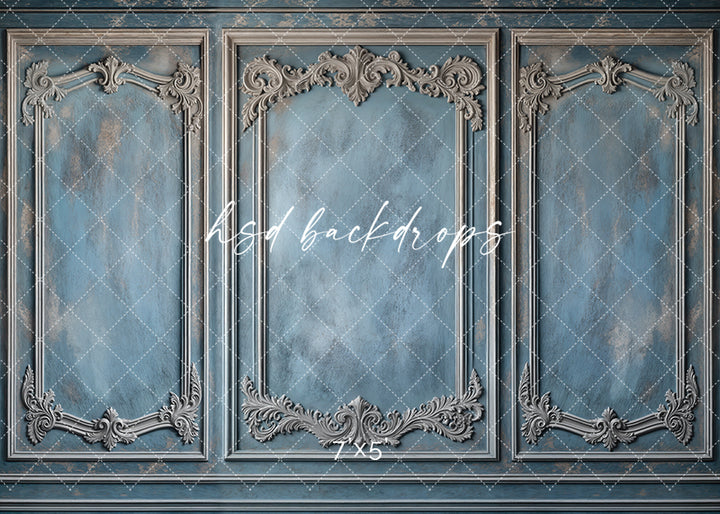 Blue Victorian Wainscot Wall (sweep options) - HSD Photography Backdrops
