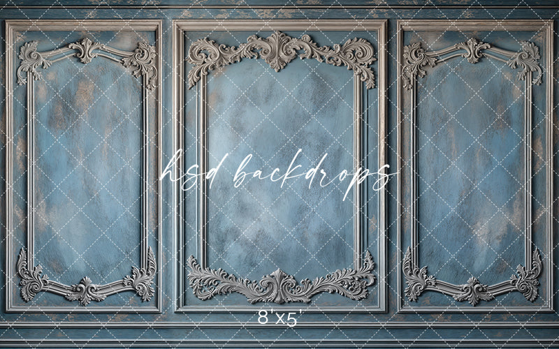 Blue Victorian Wainscot Wall (sweep options) - HSD Photography Backdrops