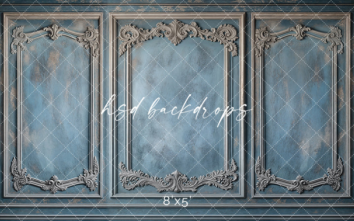 Blue Victorian Wainscot Wall (sweep options) - HSD Photography Backdrops