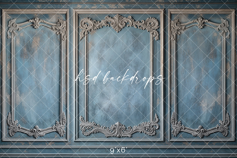 Blue Victorian Wainscot Wall (sweep options) - HSD Photography Backdrops