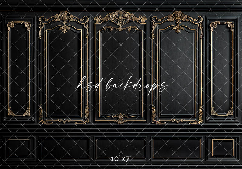 Black & Gold Wainscot Wall (sweep options) - HSD Photography Backdrops