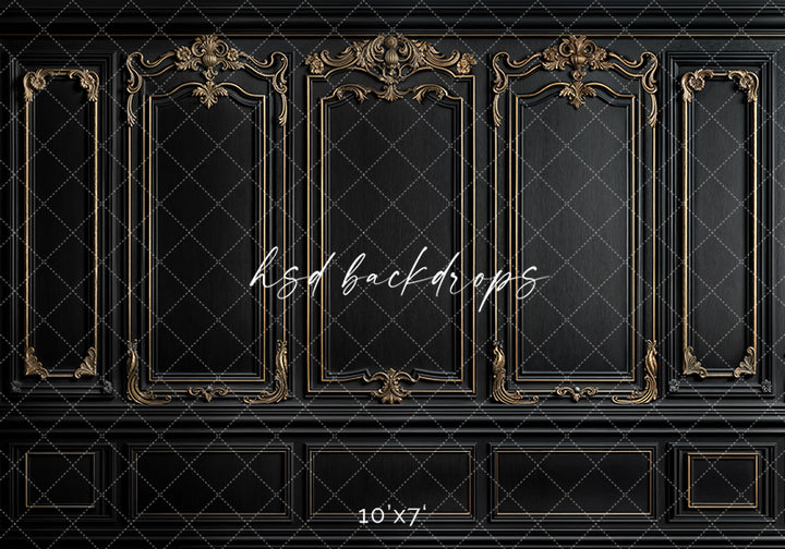 Black & Gold Wainscot Wall (sweep options) - HSD Photography Backdrops