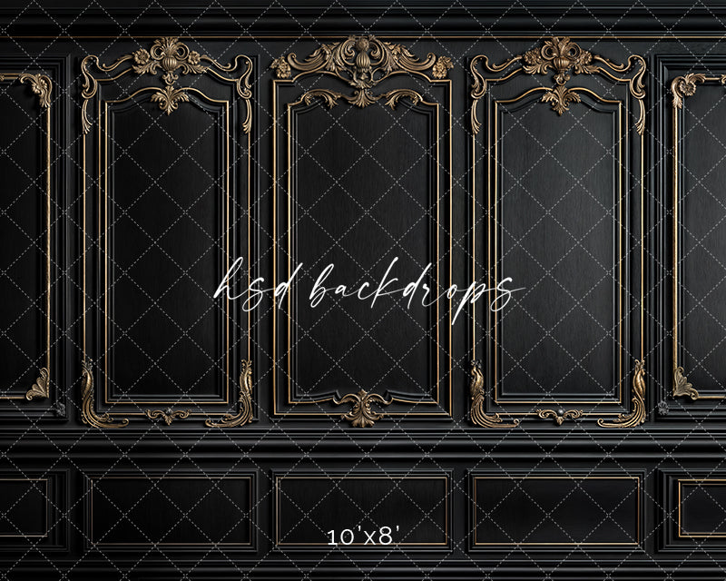 Black & Gold Wainscot Wall (sweep options) - HSD Photography Backdrops