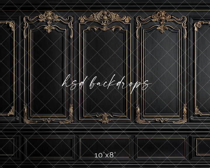 Black & Gold Wainscot Wall (sweep options) - HSD Photography Backdrops