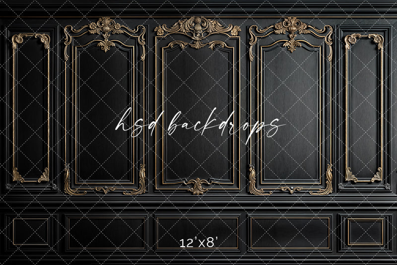 Black & Gold Wainscot Wall (sweep options) - HSD Photography Backdrops