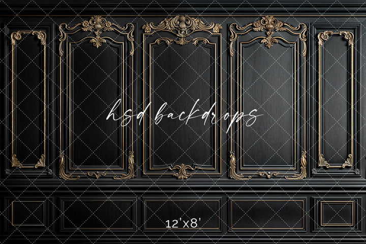 Black & Gold Wainscot Wall (sweep options) - HSD Photography Backdrops
