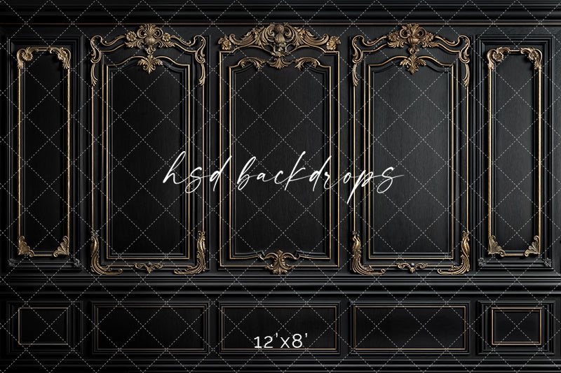 Black & Gold Wainscot Wall (sweep options) - HSD Photography Backdrops
