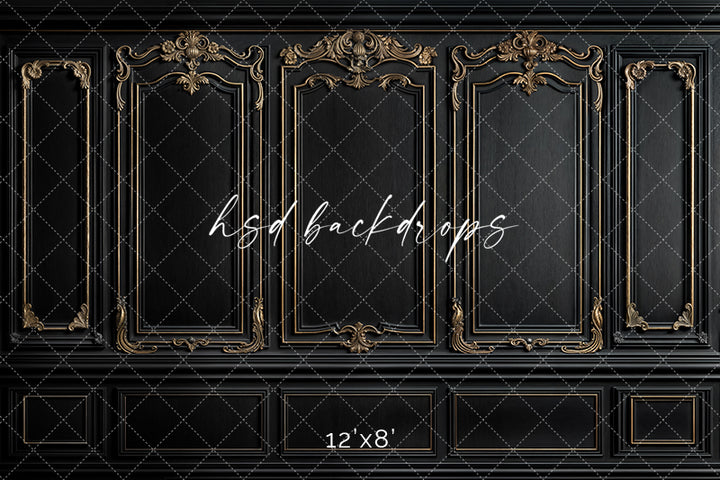 Black & Gold Wainscot Wall (sweep options) - HSD Photography Backdrops
