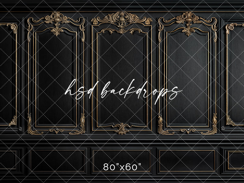 Black & Gold Wainscot Wall (sweep options) - HSD Photography Backdrops
