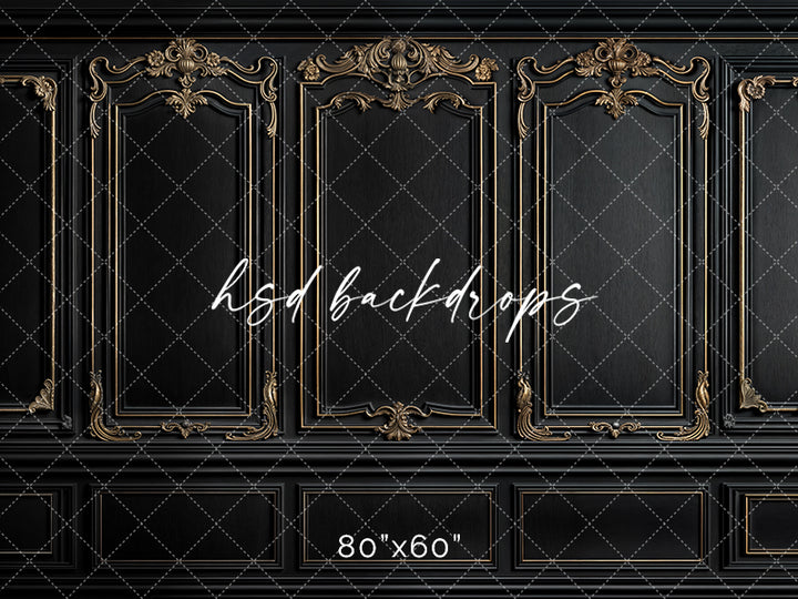 Black & Gold Wainscot Wall (sweep options) - HSD Photography Backdrops