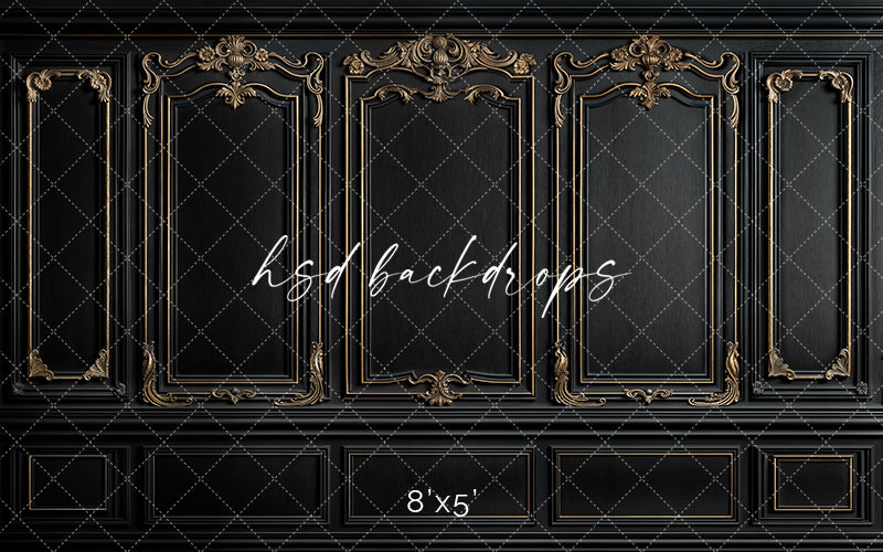 Black & Gold Wainscot Wall (sweep options) - HSD Photography Backdrops