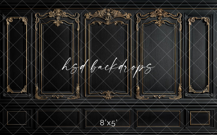 Black & Gold Wainscot Wall (sweep options) - HSD Photography Backdrops
