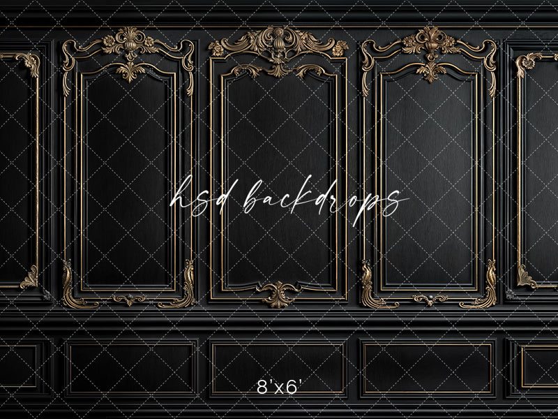 Black & Gold Wainscot Wall (sweep options) - HSD Photography Backdrops