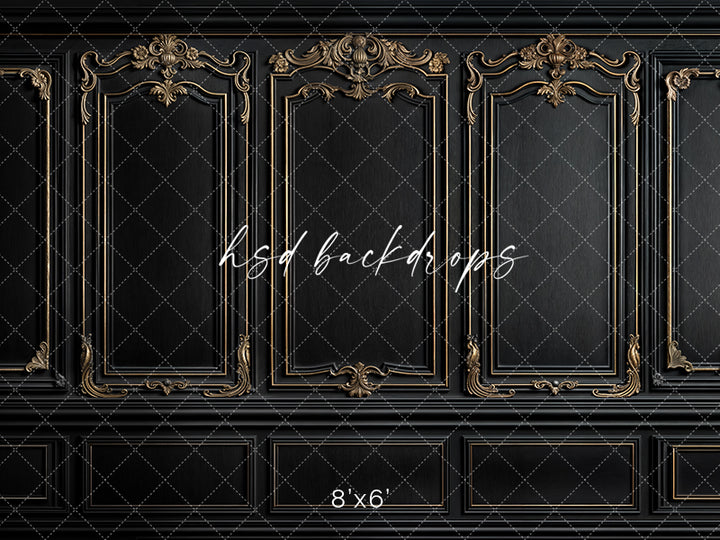 Black & Gold Wainscot Wall (sweep options) - HSD Photography Backdrops