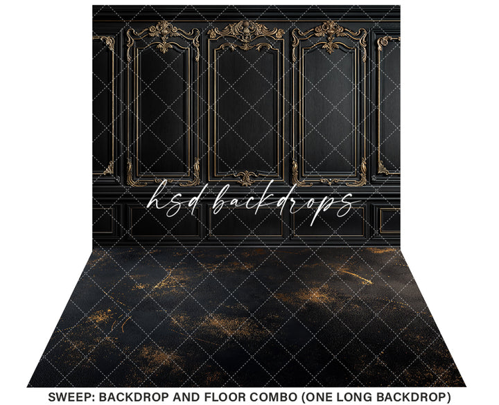 Black & Gold Wainscot Wall (sweep options) - HSD Photography Backdrops