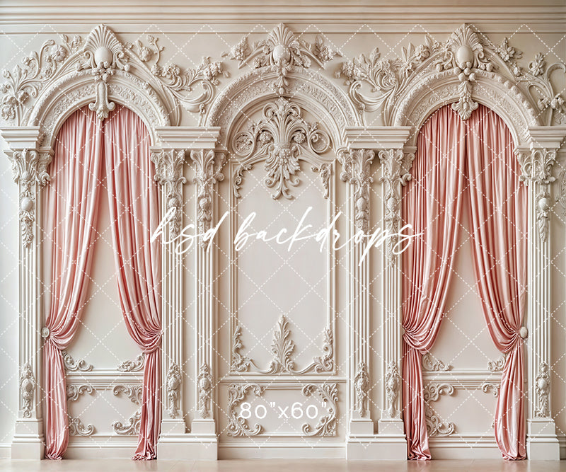 Pink Curtain Baroque White Wall - HSD Photography Backdrops