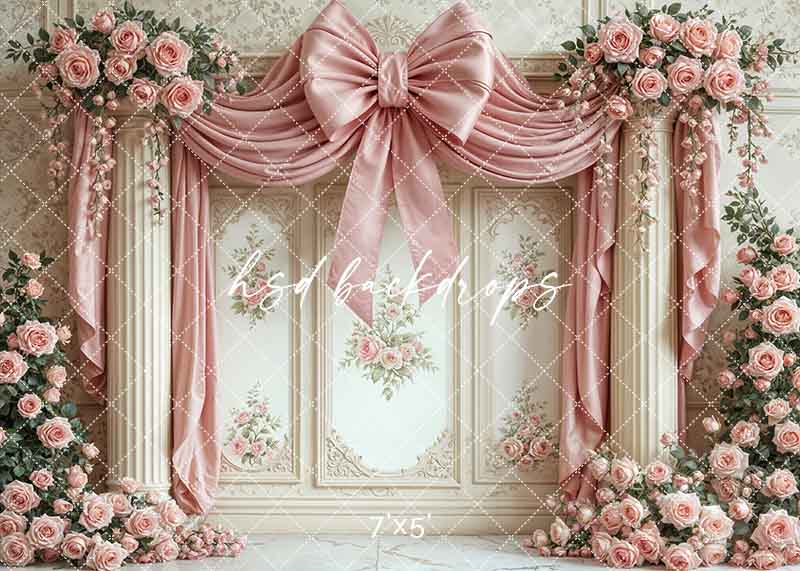 Large Pink Bow Regal Wall - HSD Photography Backdrops
