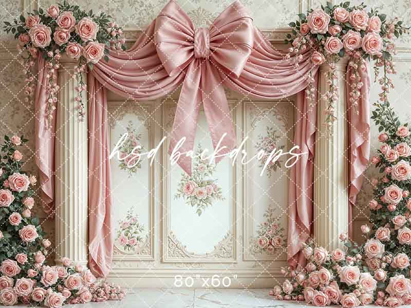 Large Pink Bow Regal Wall - HSD Photography Backdrops