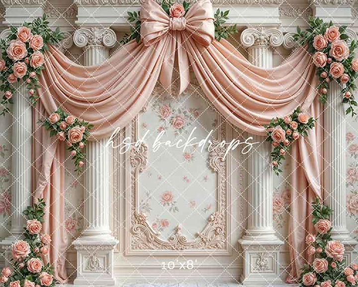 Pretty Peach Roses Regal Wall (sweep options) - HSD Photography Backdrops