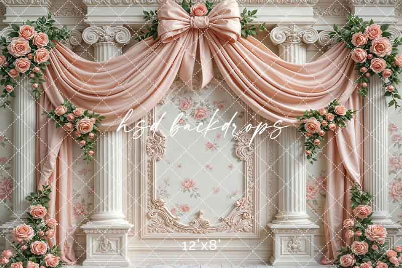 Pretty Peach Roses Regal Wall (sweep options) - HSD Photography Backdrops