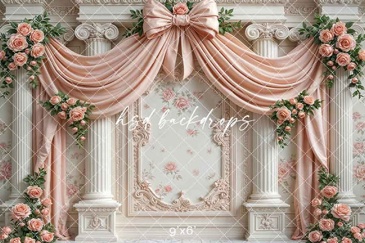 Pretty Peach Roses Regal Wall (sweep options) - HSD Photography Backdrops