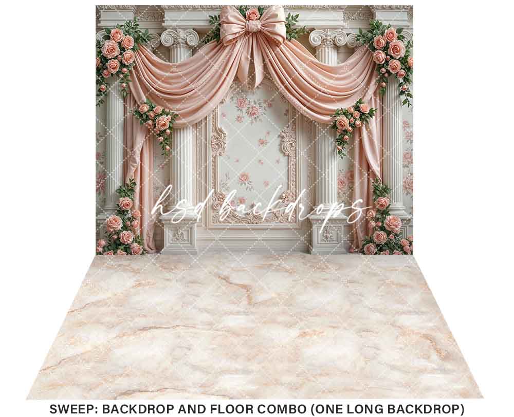 Pretty Peach Roses Regal Wall (sweep options) - HSD Photography Backdrops