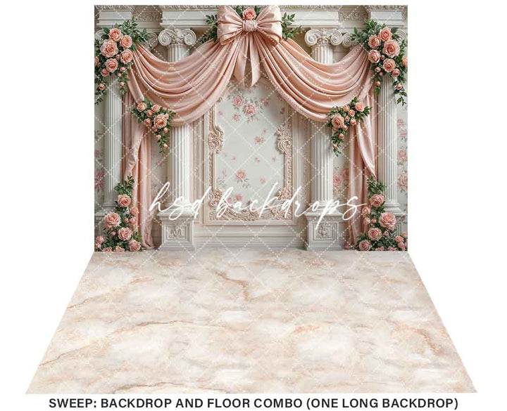 Pretty Peach Roses Regal Wall (sweep options) - HSD Photography Backdrops