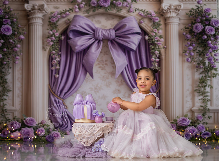 Elegant Arched Purple Bow Wall (sweep options) - HSD Photography Backdrops