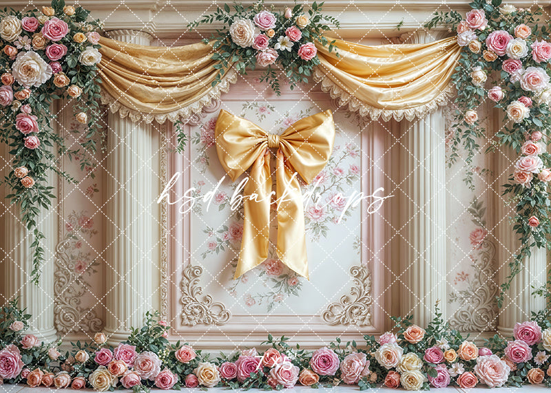 Large Yellow Bow Regal Wall - HSD Photography Backdrops