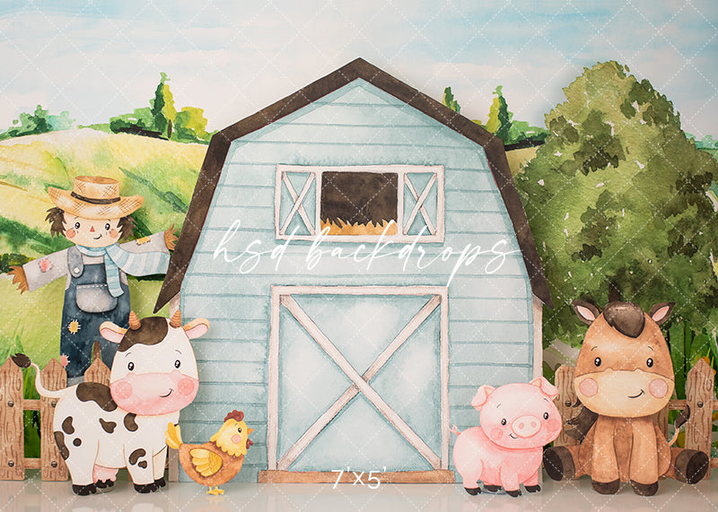 Barnyard Animals (blue) - HSD Photography Backdrops