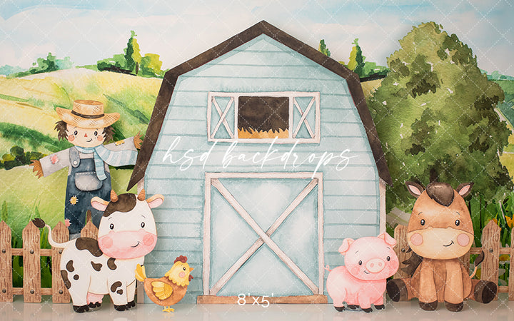 Barnyard Animals (blue) - HSD Photography Backdrops