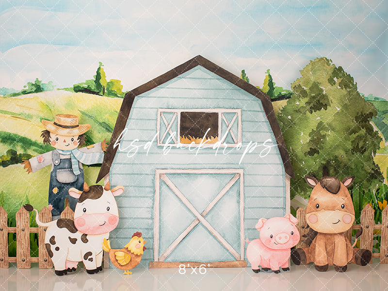 Barnyard Animals (blue) - HSD Photography Backdrops
